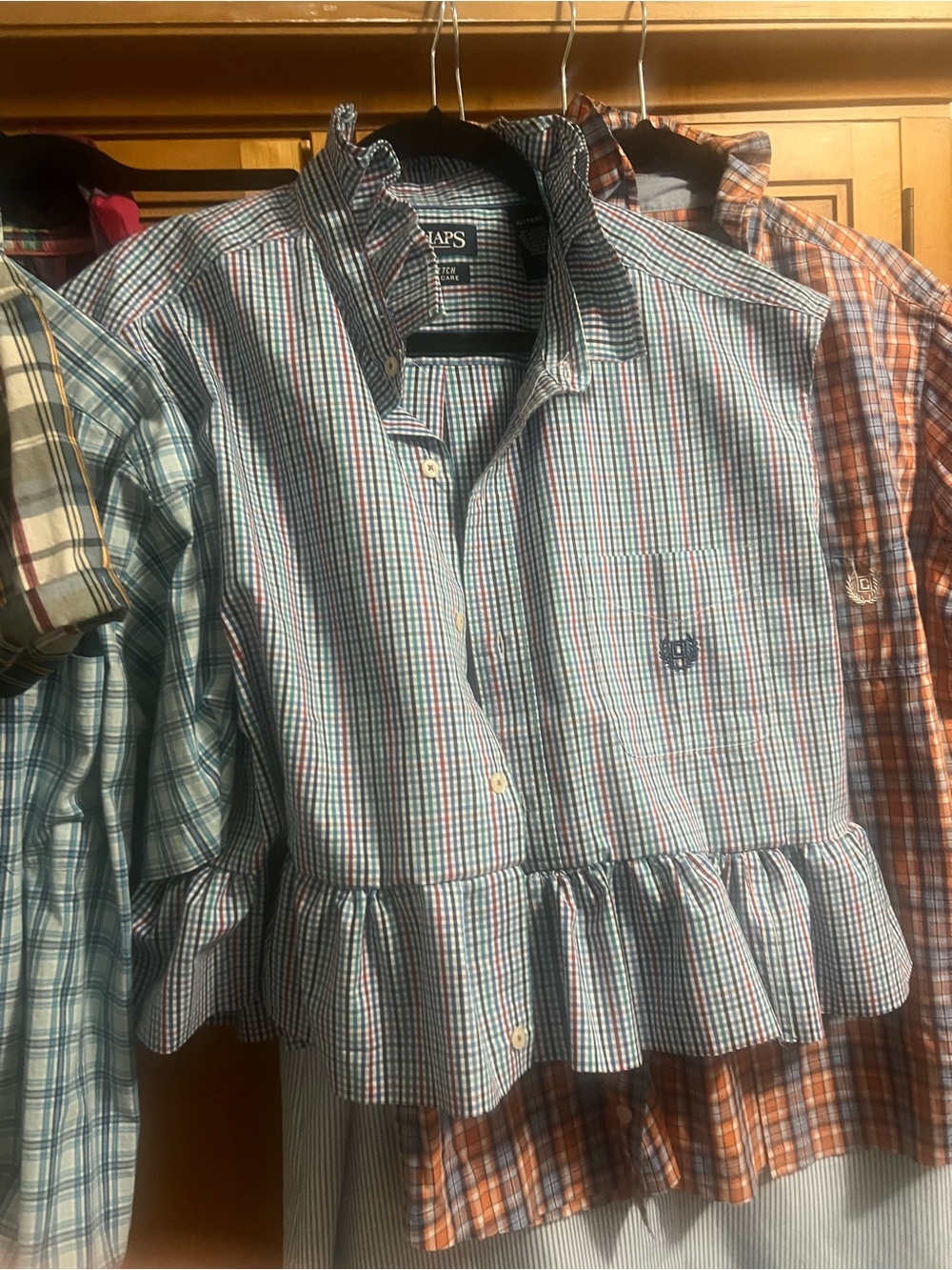 Chaps up-cycled button down  Blue red and Green Micro-Check Button-Down Shirt